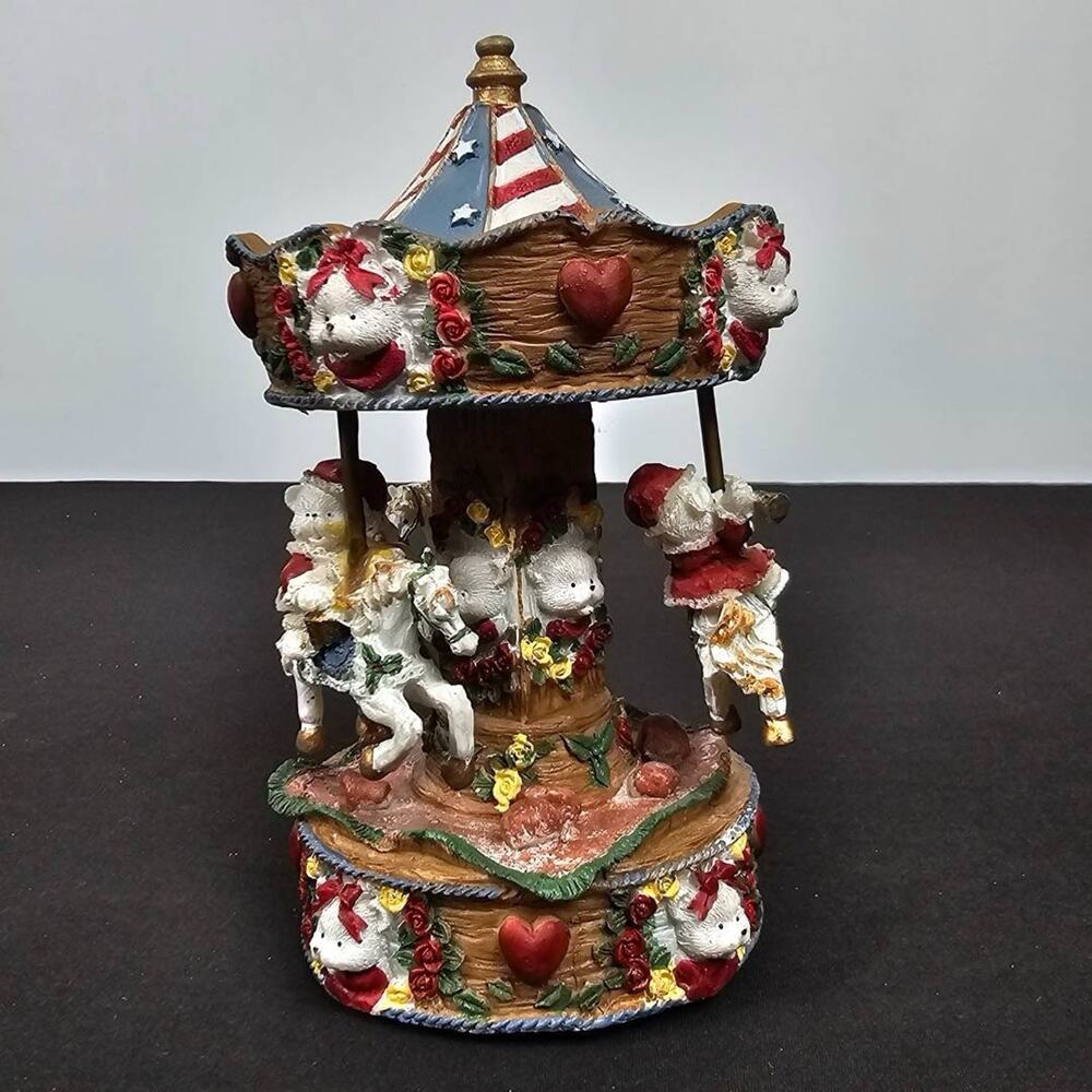 Stationary Multicolor 6" Merry Go Round Carousel Figurine Bears on Horses
